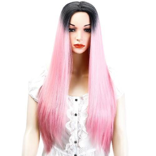 Perruque Longue Rose