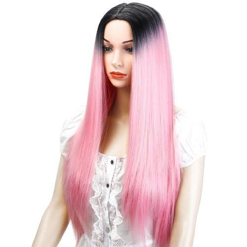 Perruque Longue Rose