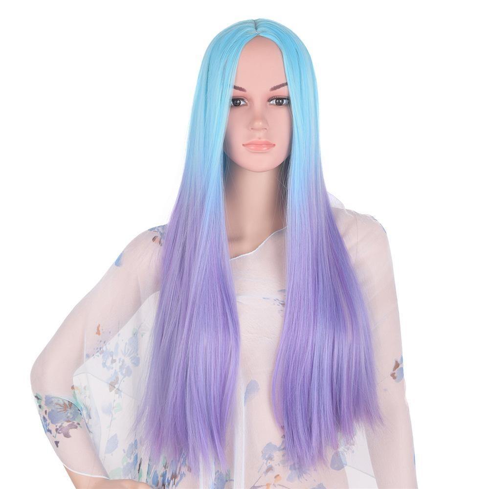 Longue Perruque bleue violette